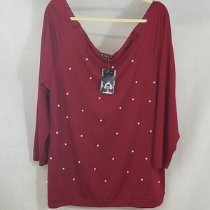SHEIN Burgundy 3XL Top w/ Pearl Beads